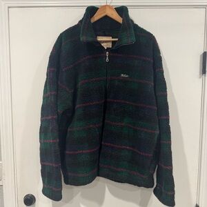 Vintage Woolrich Vendura Men’s Large Fleece Pullover 1/4 Zip Green Plaid 90’s